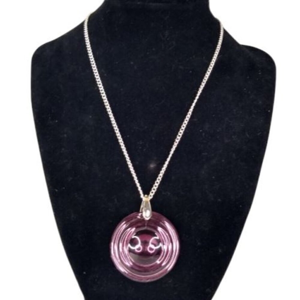 Medallion Purple and Silver Tone Chain Necklace and Pendant
